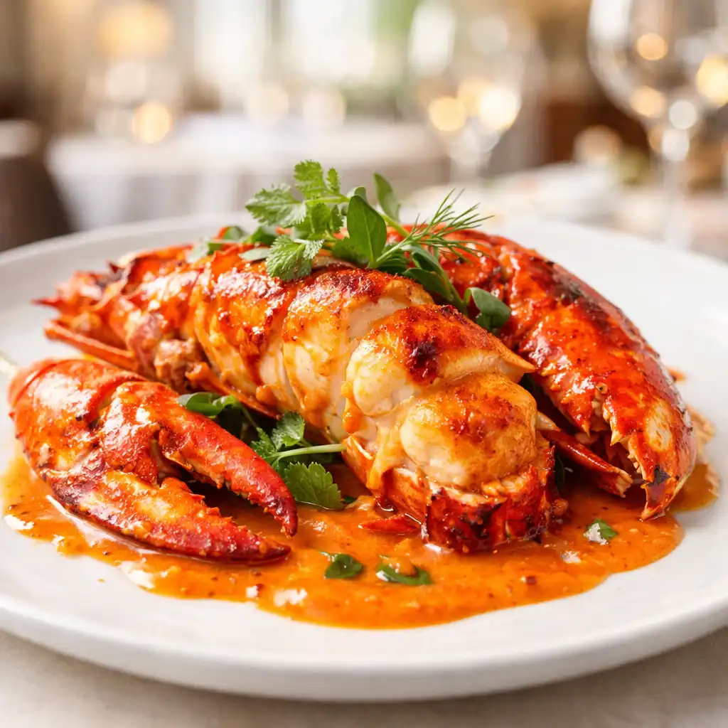 Homard rôti au beurre de corail, plat signature du restaurant Comptoir Nacre